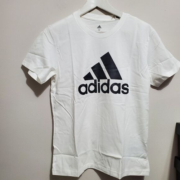 Adidas Womens Sz Medium White T-Shirt Essentials Logo NWT GL0649 - Picture 1 of 8